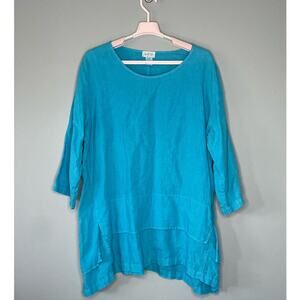 Mosaic USA Turquoise Faux Layer Hem Lagenlook Pullover Tunic Size XL